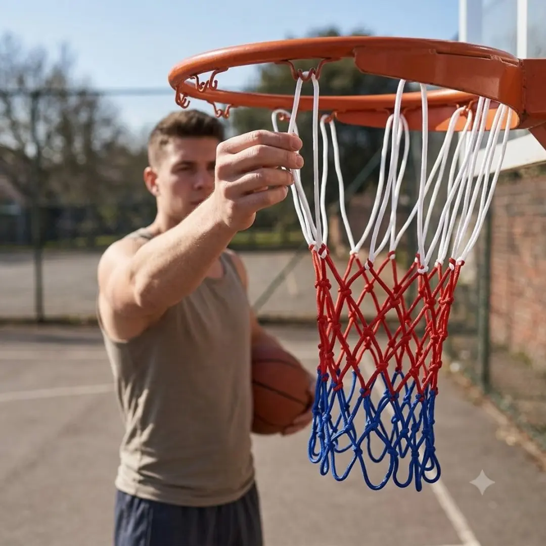 NuveX Basketbalnet - 2 Stuks - Rood/Wit/Blauw - Heavy Duty