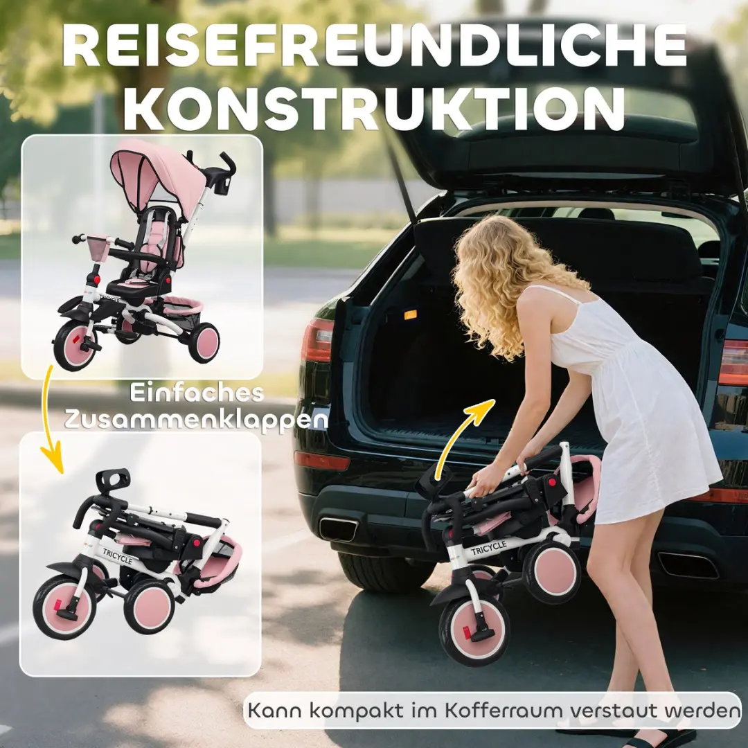 ECTEATOY 6-in-1 Driewieler Roze - 360° Draaibaar