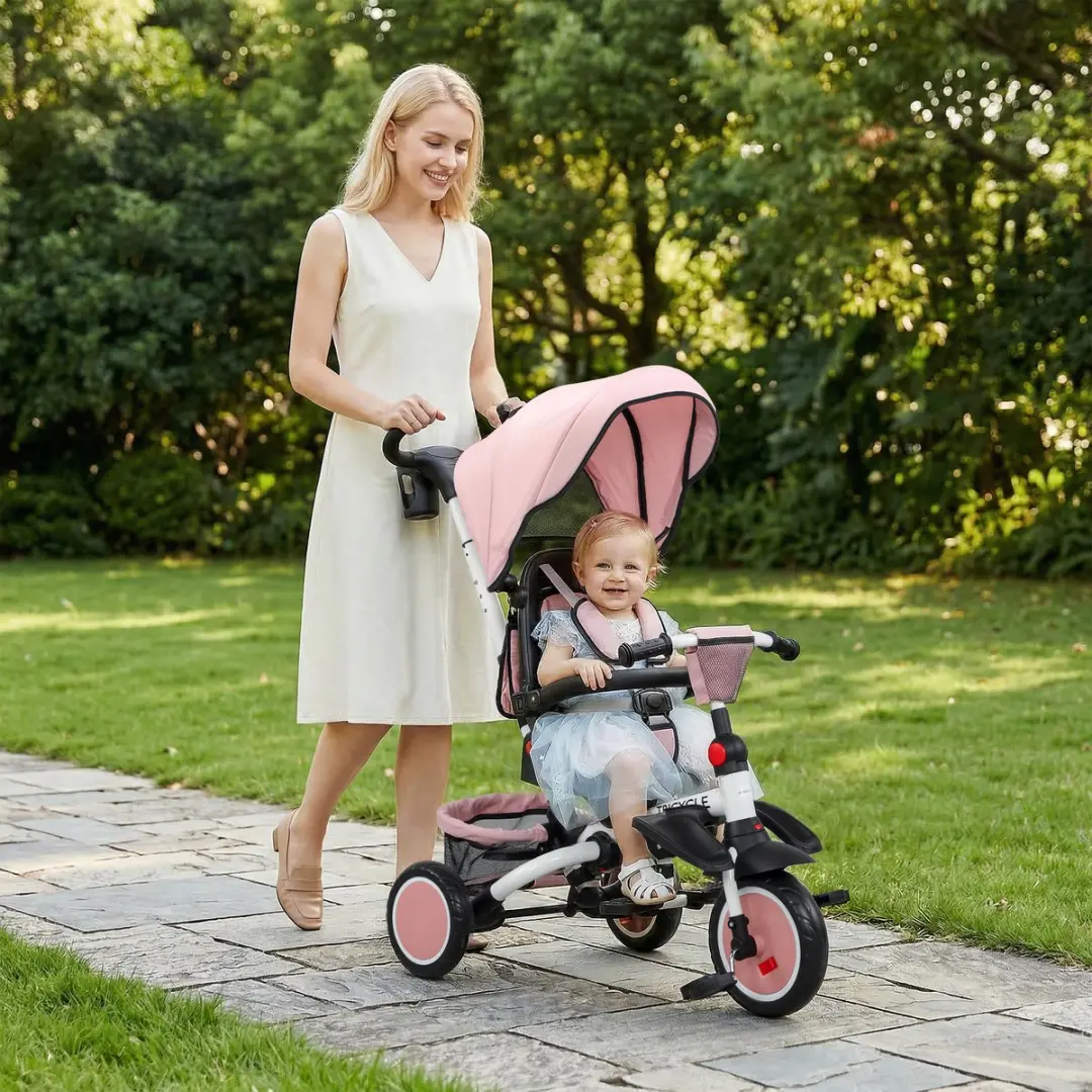 ECTEATOY 6-in-1 Driewieler Roze - 360° Draaibaar