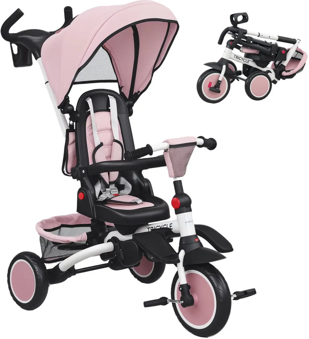 ECTEATOY 6-in-1 Driewieler Roze - 360° Draaibaar