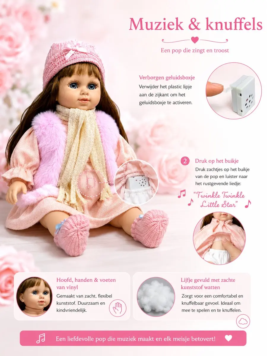 Ledy Toys CUFAN Luxe Babypop 40cm Roze - 9918A