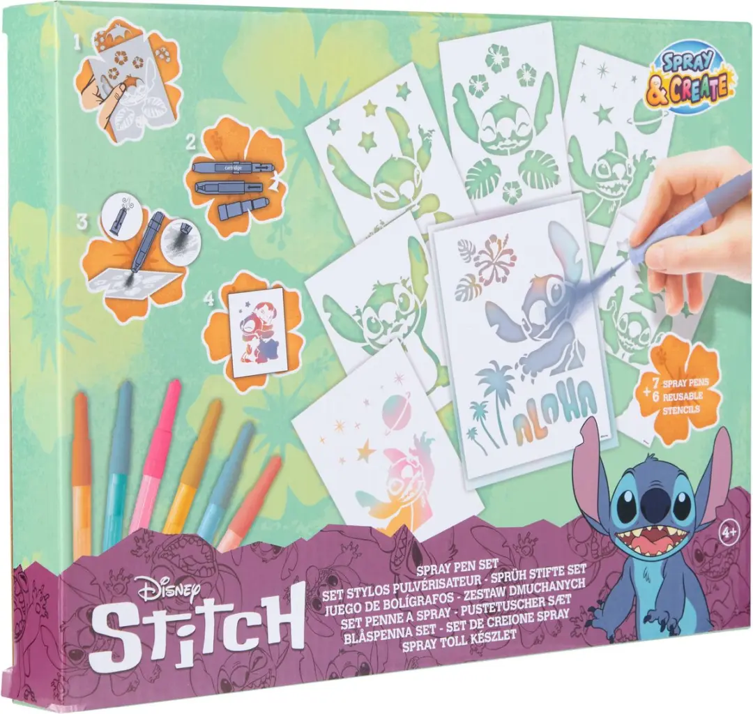 Disney Stitch Spray Pen Set - 7 Pens + 6 Stencils