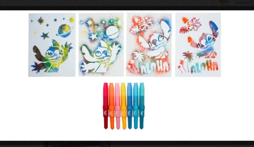 Disney Stitch Spray Pen Set - 7 Pens + 6 Stencils