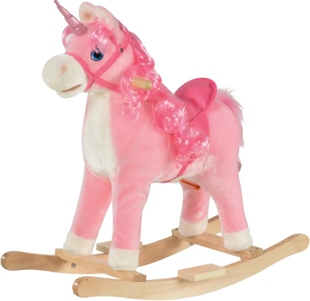 Homcom Kinderschommelpaard Hout 74x33x62cm Roze