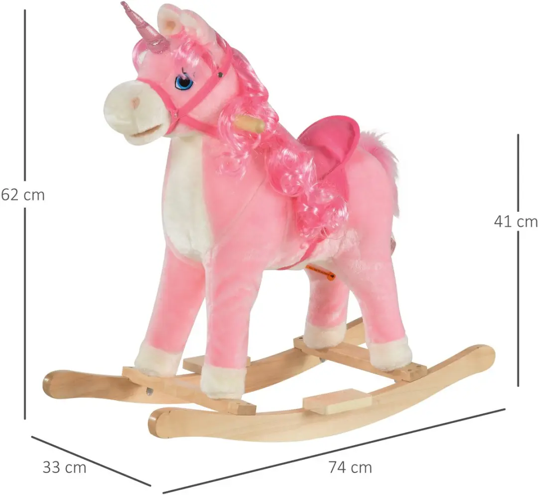 Homcom Kinderschommelpaard Hout 74x33x62cm Roze - afbeelding 6 van 6