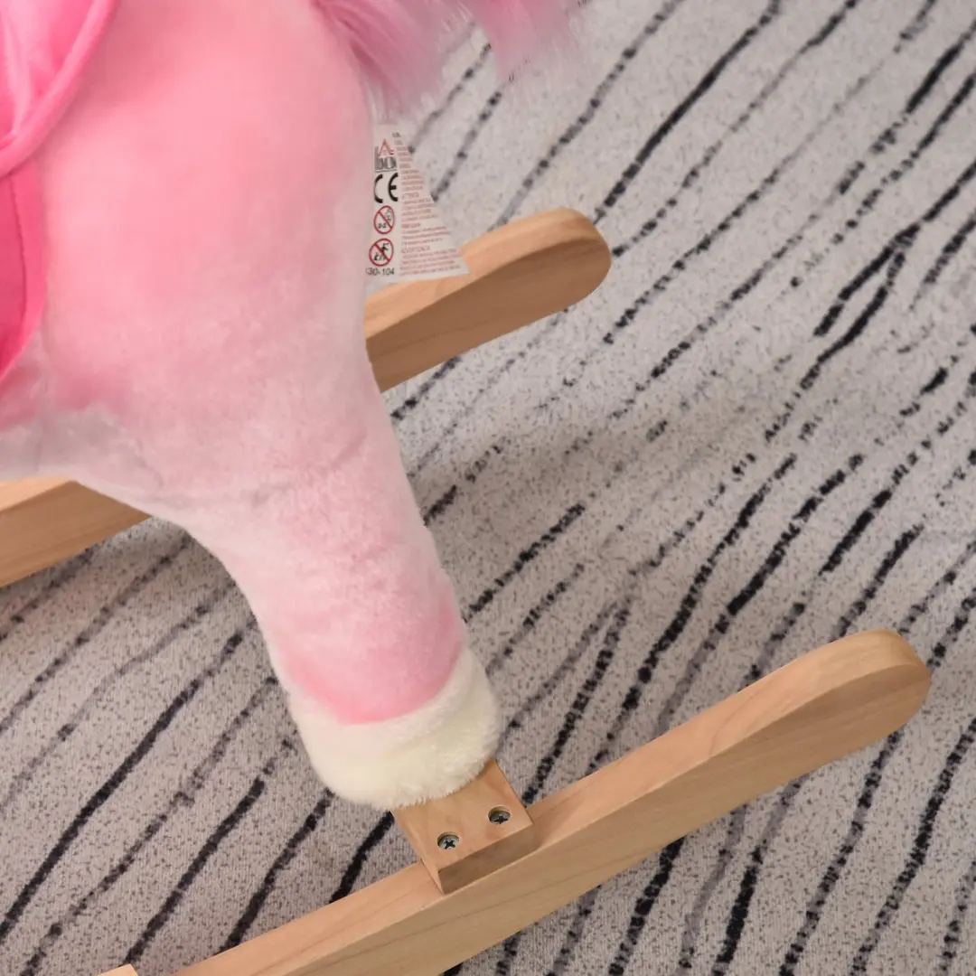 Homcom Kinderschommelpaard Hout 74x33x62cm Roze - afbeelding 2 van 6