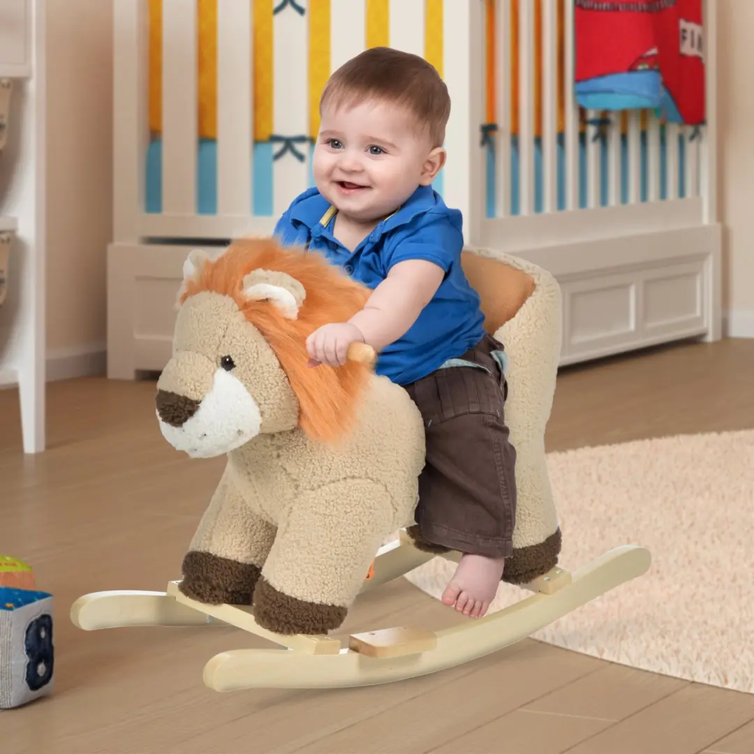 Homcom Houten Kinderschommelpaard 68x35x50cm - Bruin - afbeelding 6 van 6