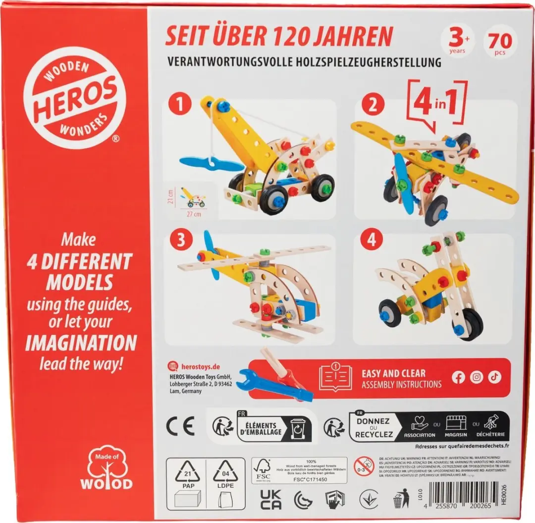 Heros Constructor Voertuigen 4-in-1 - 70 Stuks
