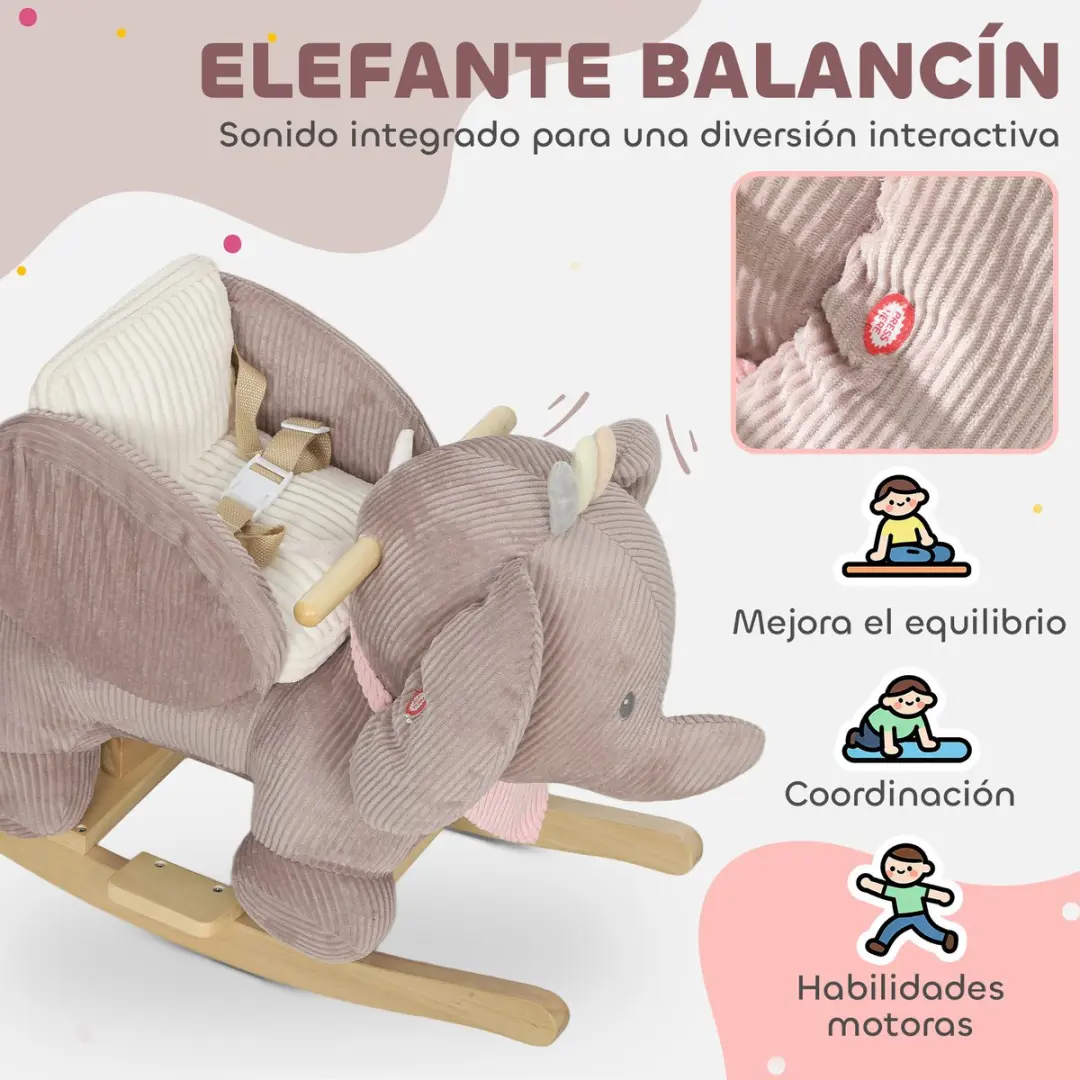 ECTEATOY Hobbelpaard Schommelolifant Bruin 65cm - afbeelding 6 van 6