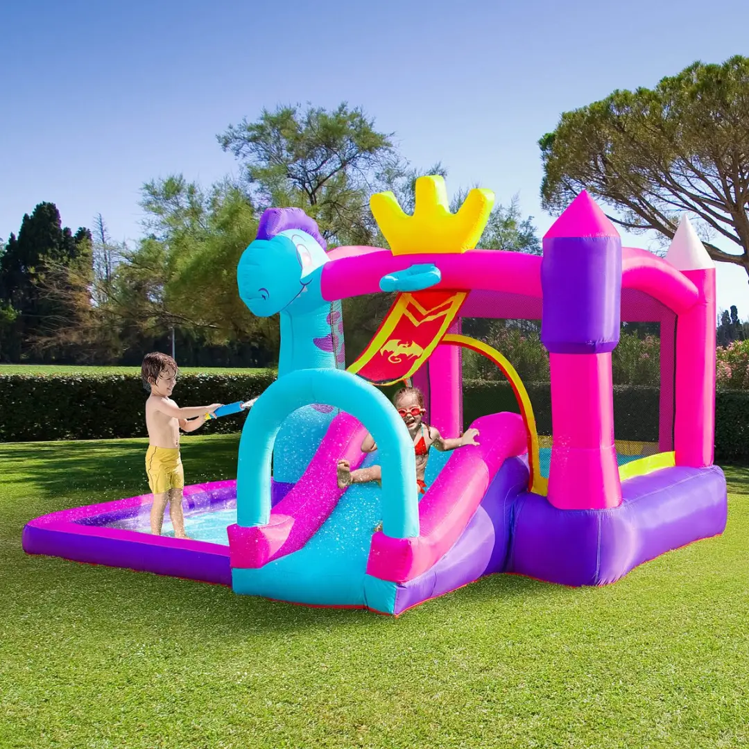 Outsunny Springkasteel 300x270x200cm - Oxford-stof - Rood/Geel/Blauw