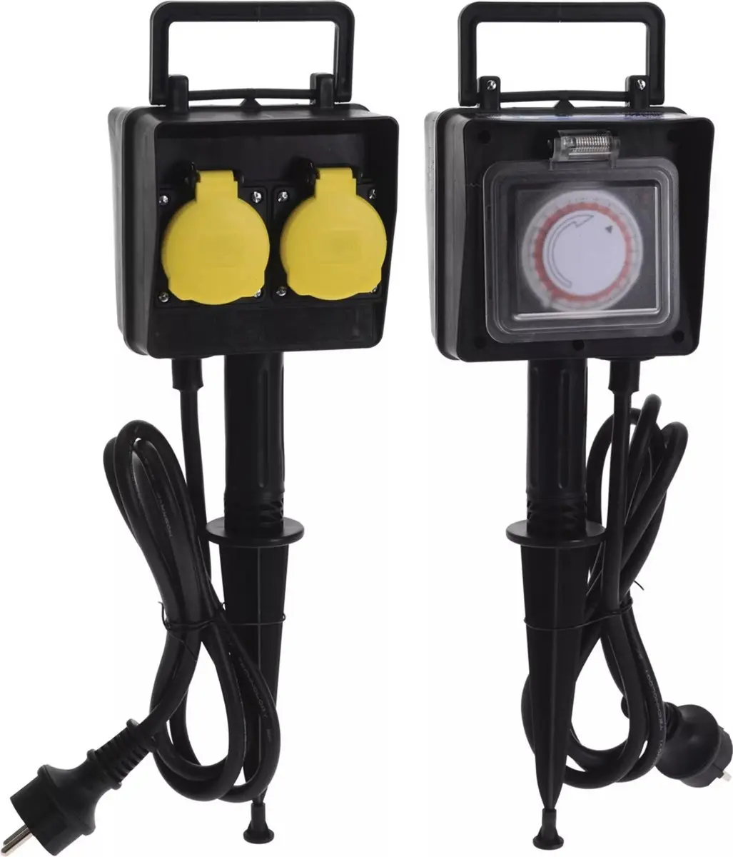 FX Control Tuincontactdoos 2-Voudig Timer - 3680W - Zwart