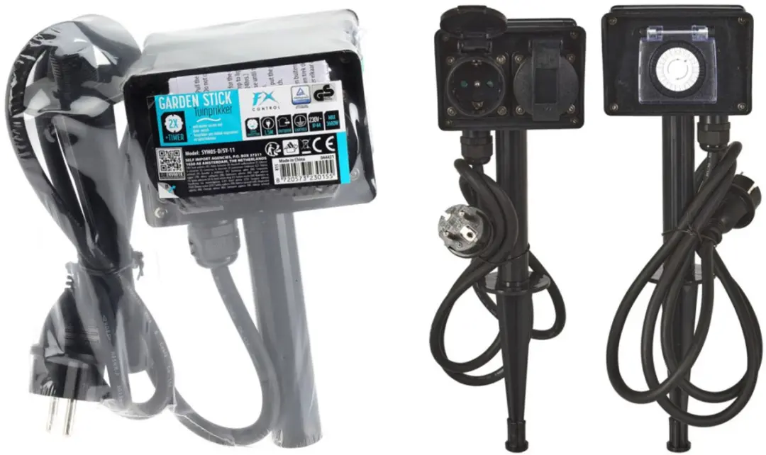 FX Control Tuincontactdoos 2-Voudig Timer - 3680W - Zwart