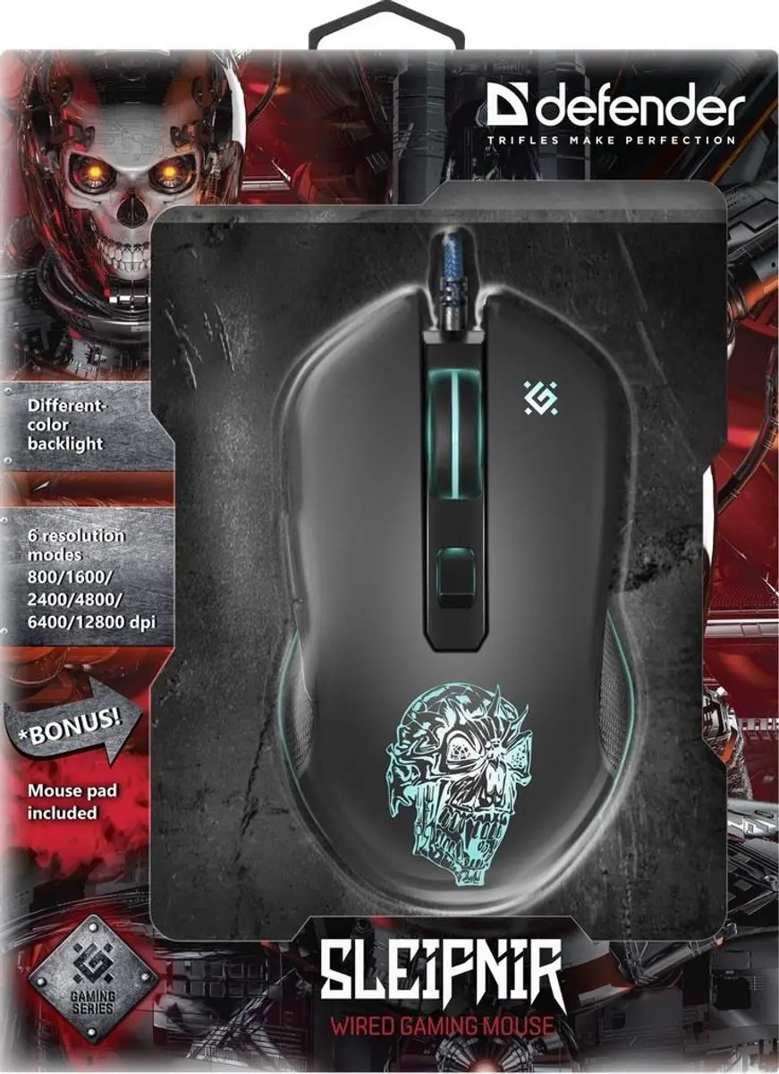 Defender Sleipnir GM-927 Gaming Muis - 12800DPI - 6 Knoppen - Zwart