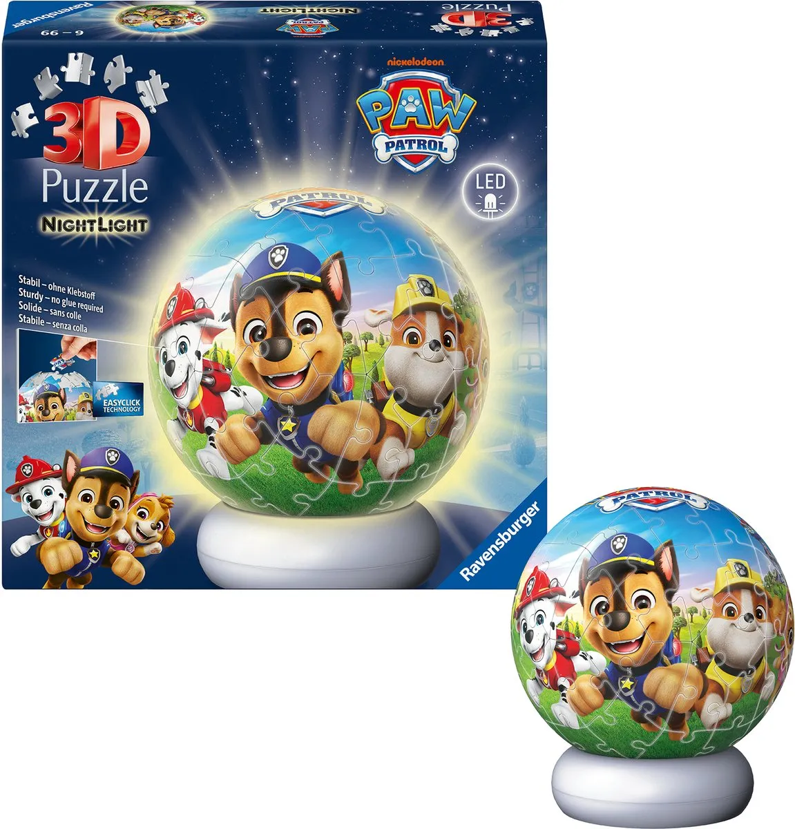Ravensburger Paw Patrol 3D Puzzle-Ball Nachtlicht - 73 Stukjes