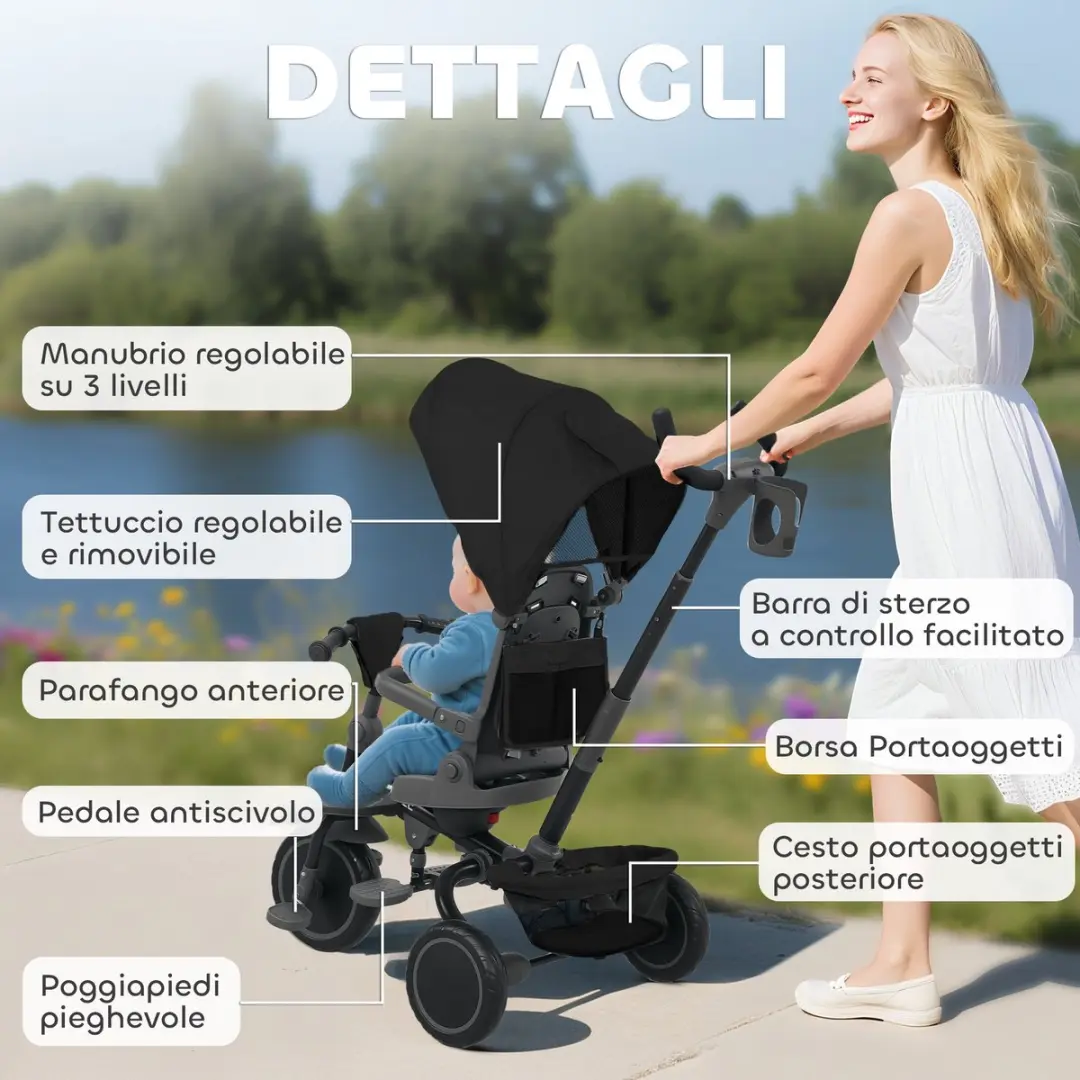 ECTEATOY 6-in-1 Driewieler 5615154 - Opvouwbaar - Zwart