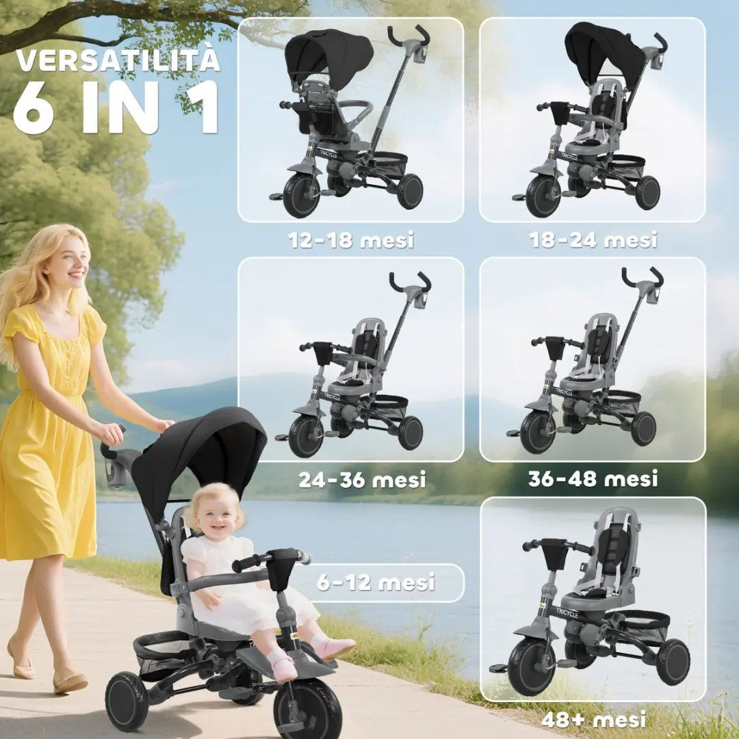 ECTEATOY 6-in-1 Driewieler 5615154 - Opvouwbaar - Zwart