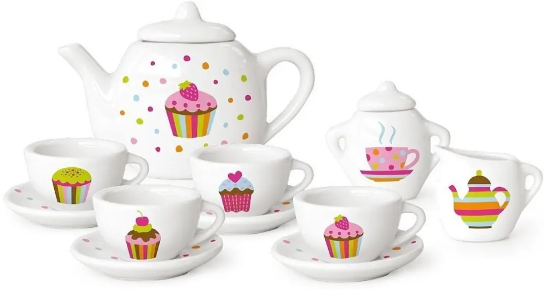 Simply for Kids Porseleinen Theeservies Cupcake - Kleurenmix