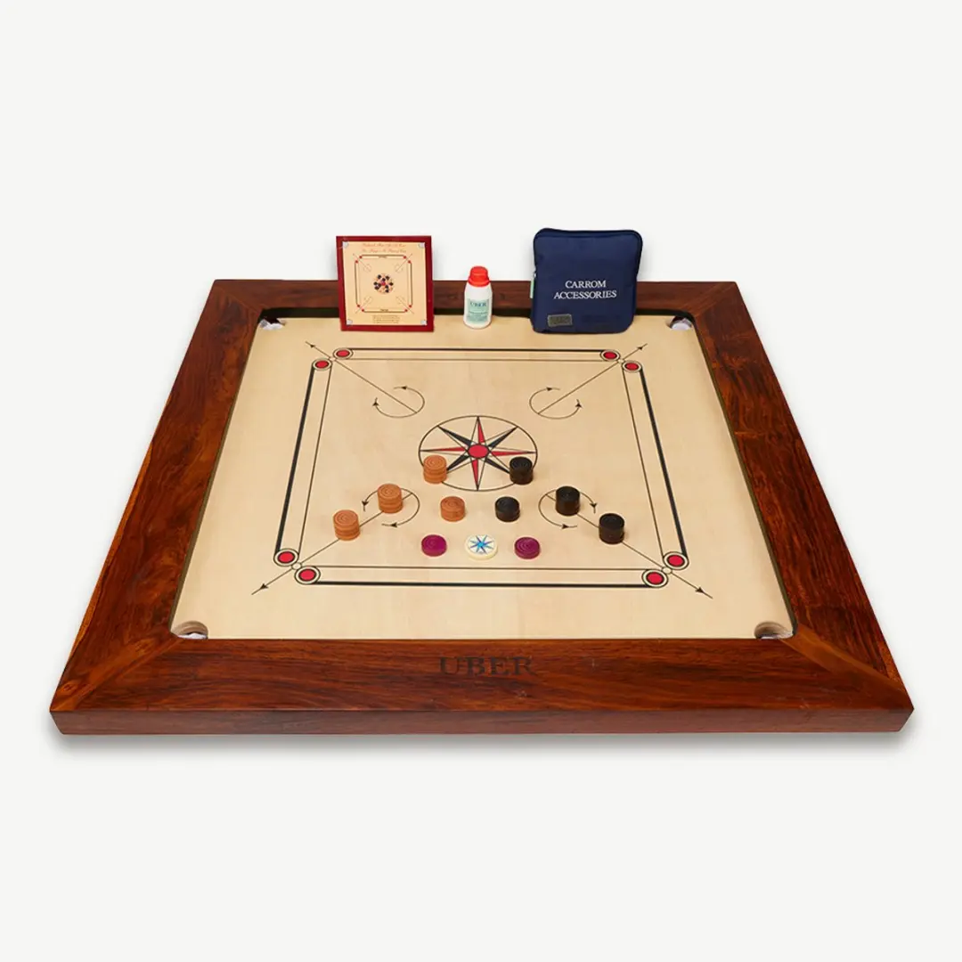 Ubergames Grootmeester Carromset - Hardhout - 16kg - Met Tafel & Tas