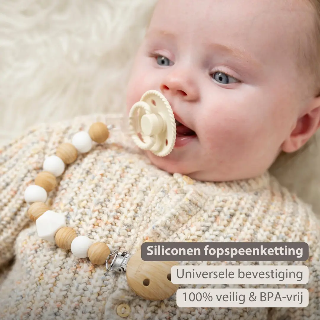 Nattou Silicone Speenkoord 30cm - Beige/Wit Gestipt