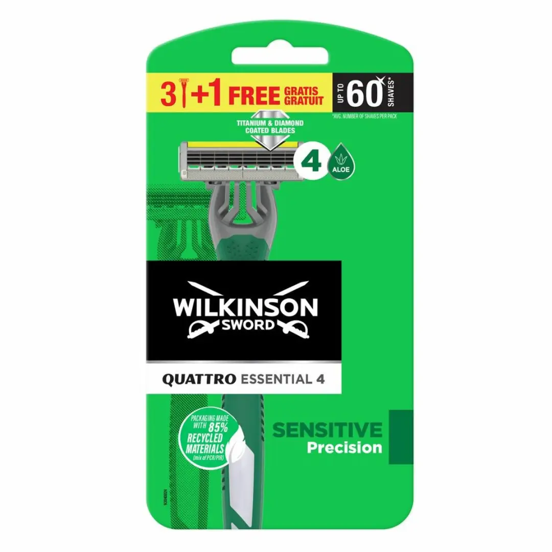 Wilkinson Quattro Essential 4 Wegwerpscheermesjes - 15 Stuks - Groen