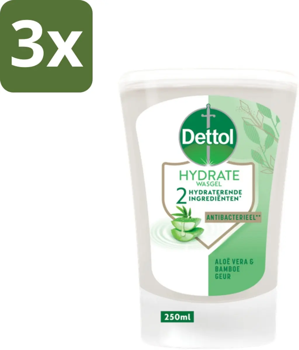Dettol Wasgel Navulling Hydrate Aloë Vera & Bamboe 250ml - 3 Stuks