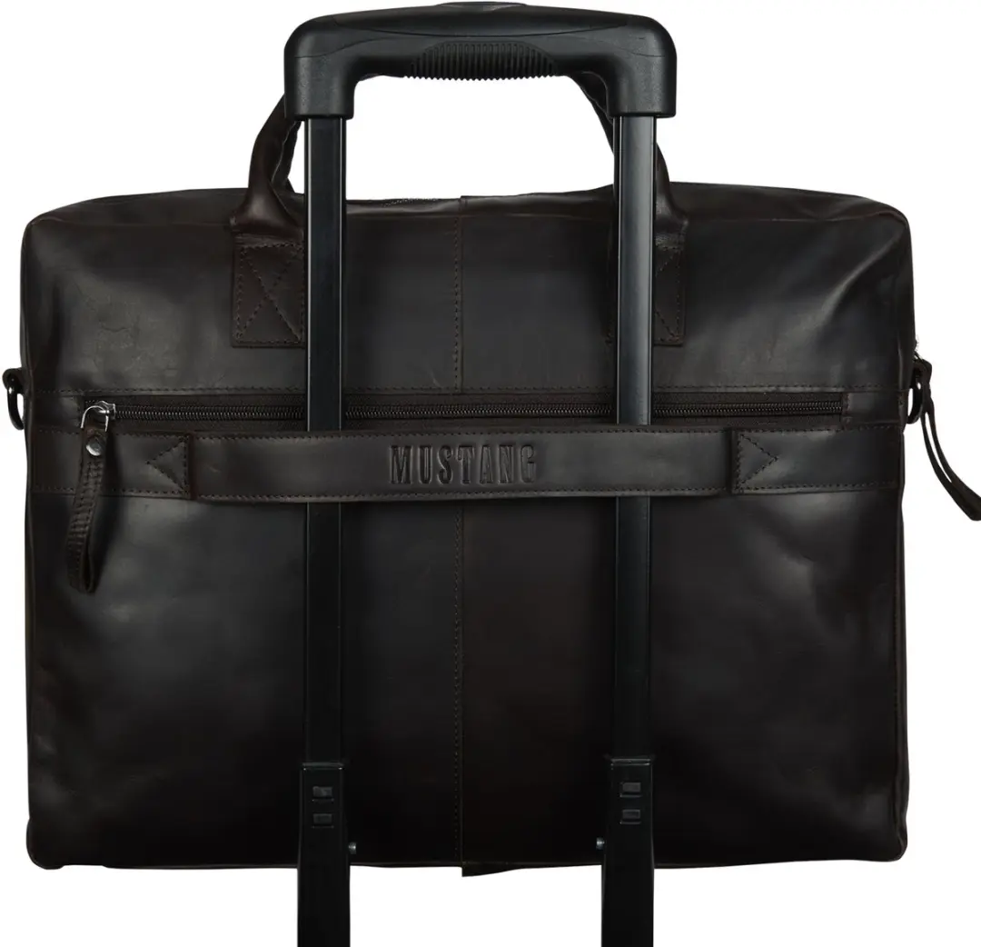 Mustang San Marino Leren Laptoptas 15.6 Inch - 3 Vakken - Brown
