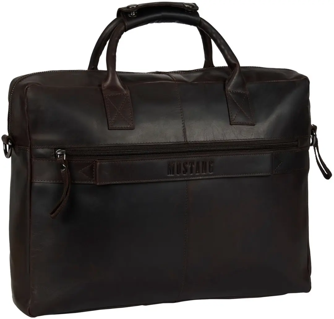 Mustang San Marino Leren Laptoptas 15.6 Inch - 3 Vakken - Brown