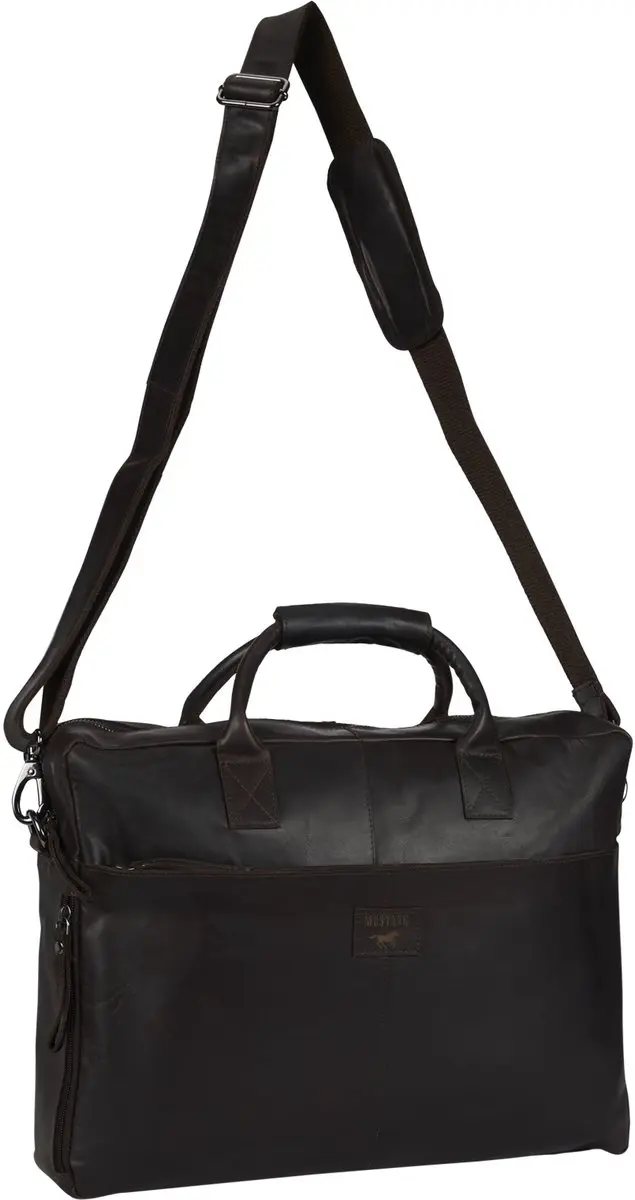 Mustang San Marino Leren Laptoptas 15.6 Inch - 3 Vakken - Brown