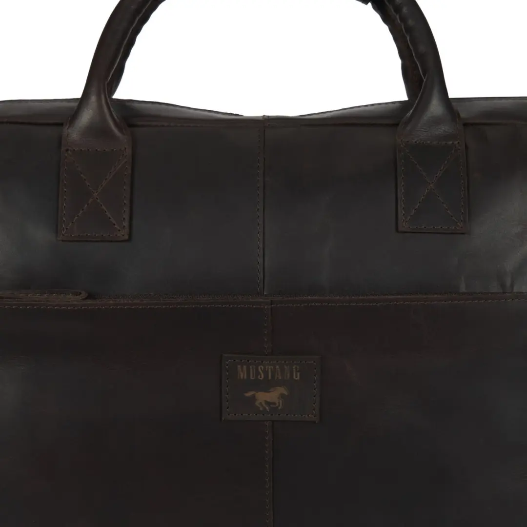 Mustang San Marino Leren Laptoptas 15.6 Inch - 3 Vakken - Brown