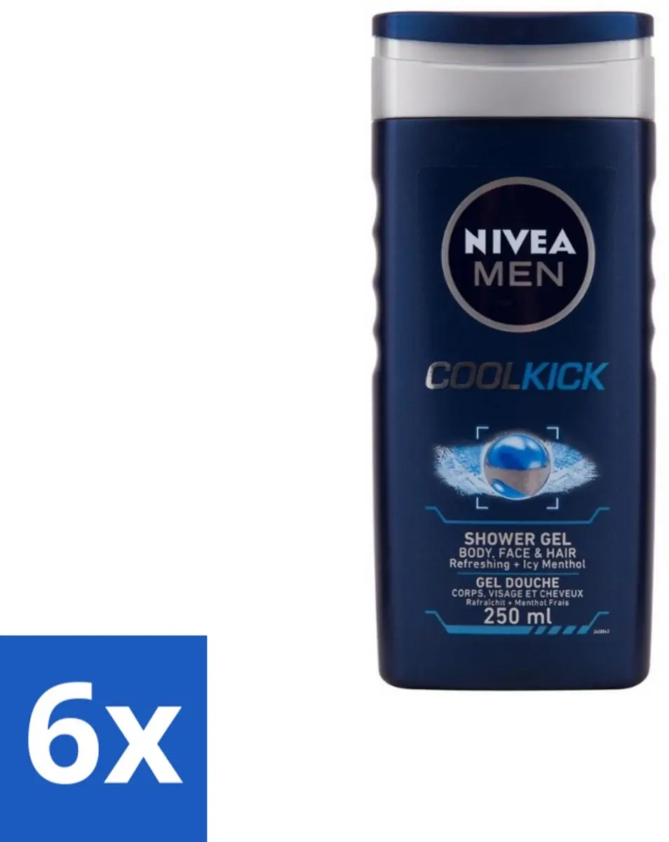 NIVEA MEN Cool Kick Douchegel & Shampoo 250ml - 6 Stuks