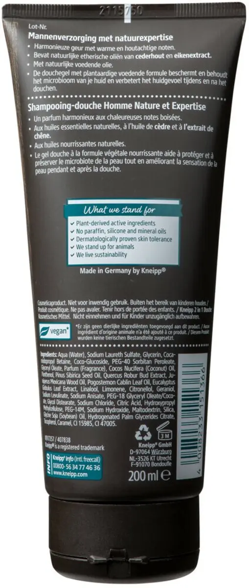 Kneipp - Douchegel - Men - Warm Woods - 2-in-1 - 200 ml - Bulkverpakking - 20 stuks