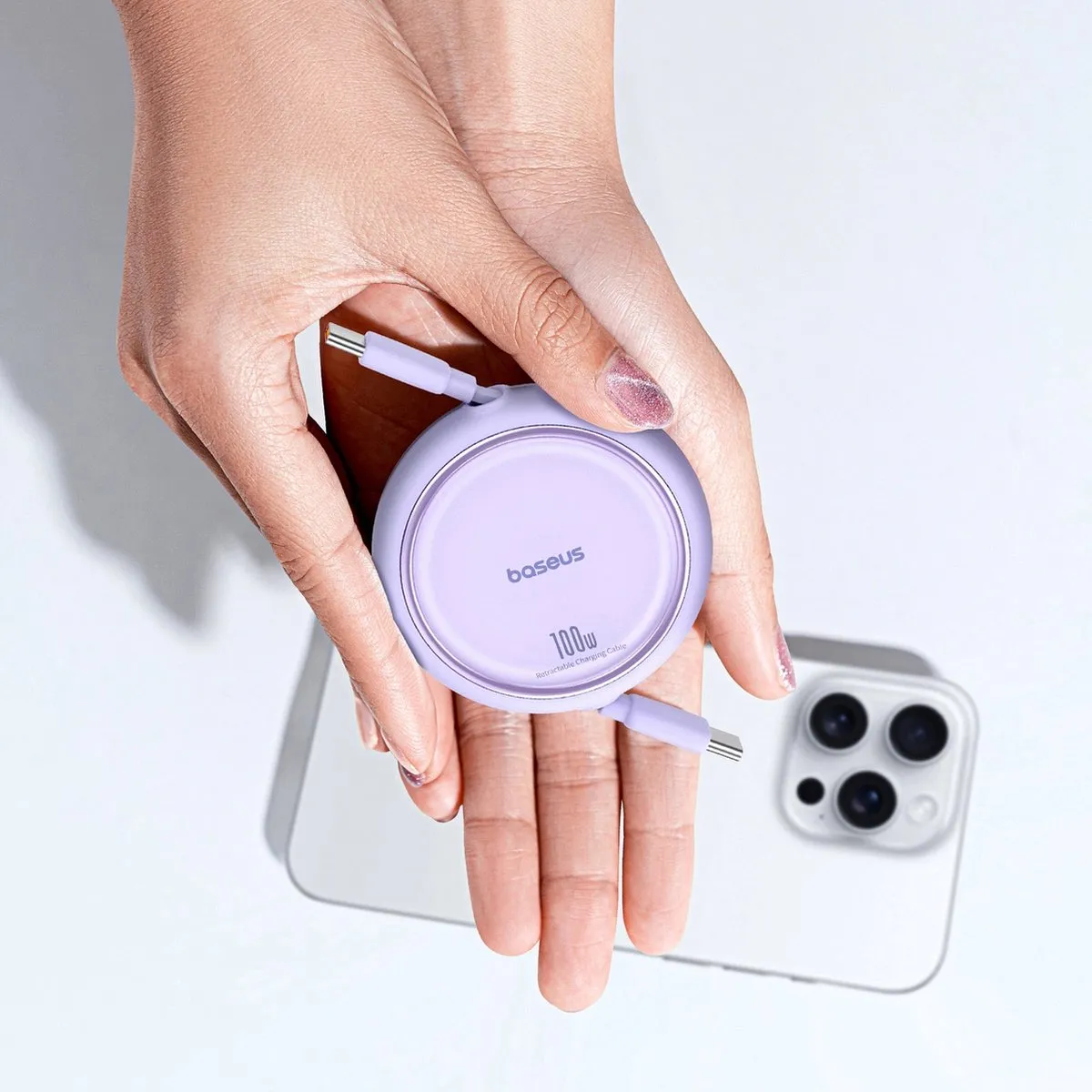 Baseus Free2Draw Mini USB-C Intrekbare Kabel 100W 1m - Paars