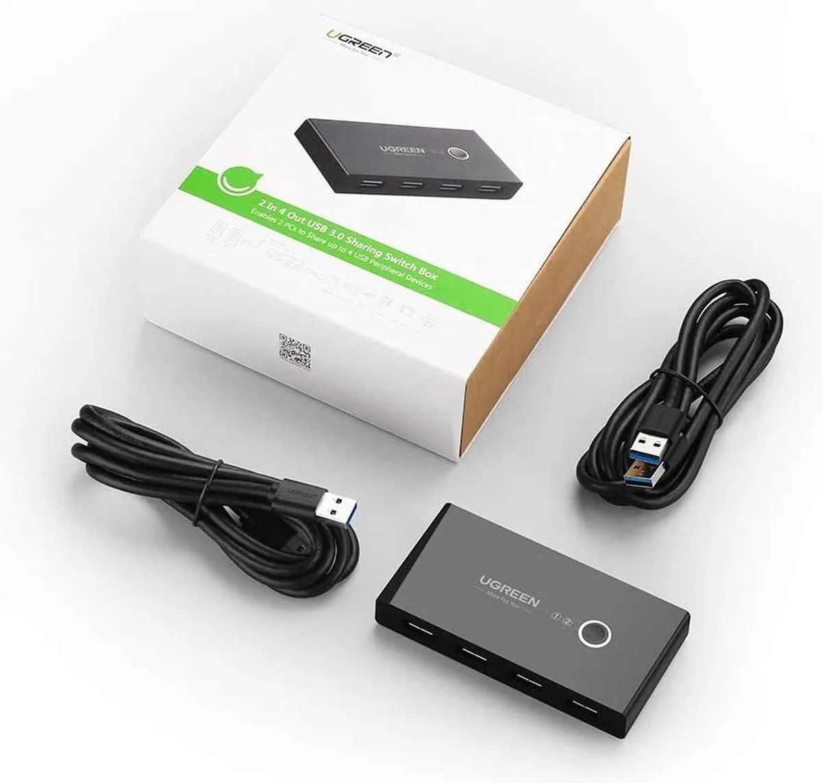 UGREEN 30768 USB Hub 4-poorts USB 3.0 - Switch 2 PC's - Zwart