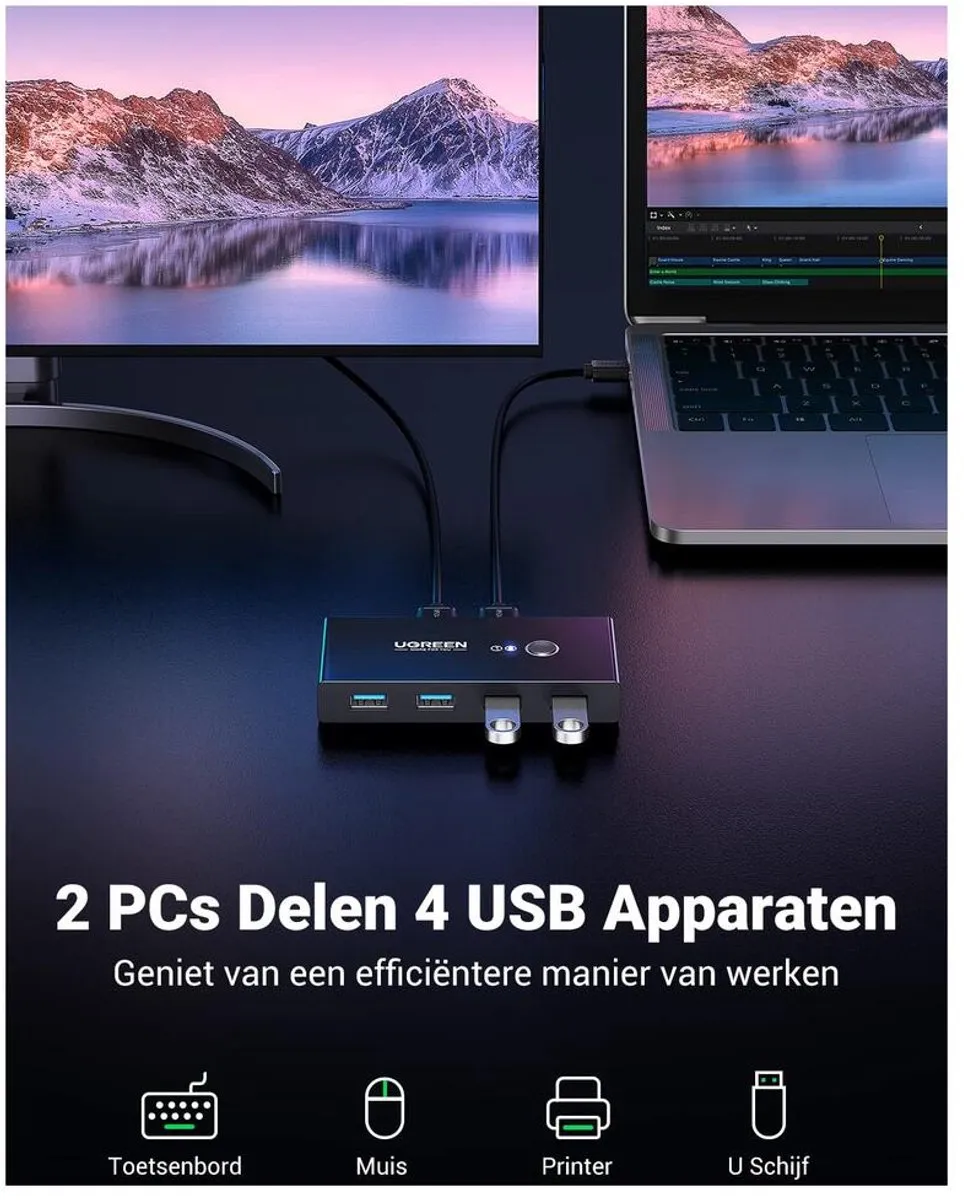 UGREEN 30768 USB Hub 4-poorts USB 3.0 - Switch 2 PC's - Zwart - afbeelding 6 van 6