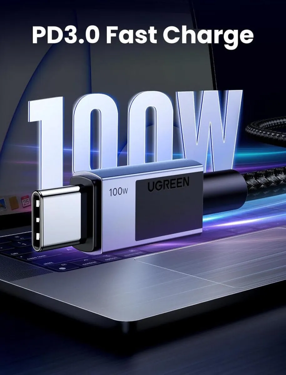 Ugreen USB-C Kabel 100W 5A 0,5m - Zwart/Grijs