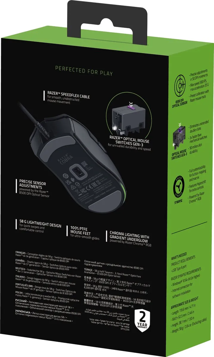 Razer Cobra Gaming Muis RZ01-04650100-R3M1 - 8.500 DPI - Zwart - afbeelding 6 van 6