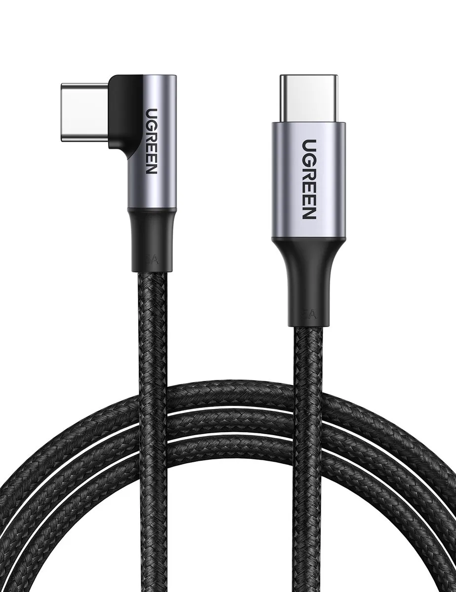 Ugreen 70645 USB-C naar USB-C 90° Kabel 2m - Zwart/Grijs