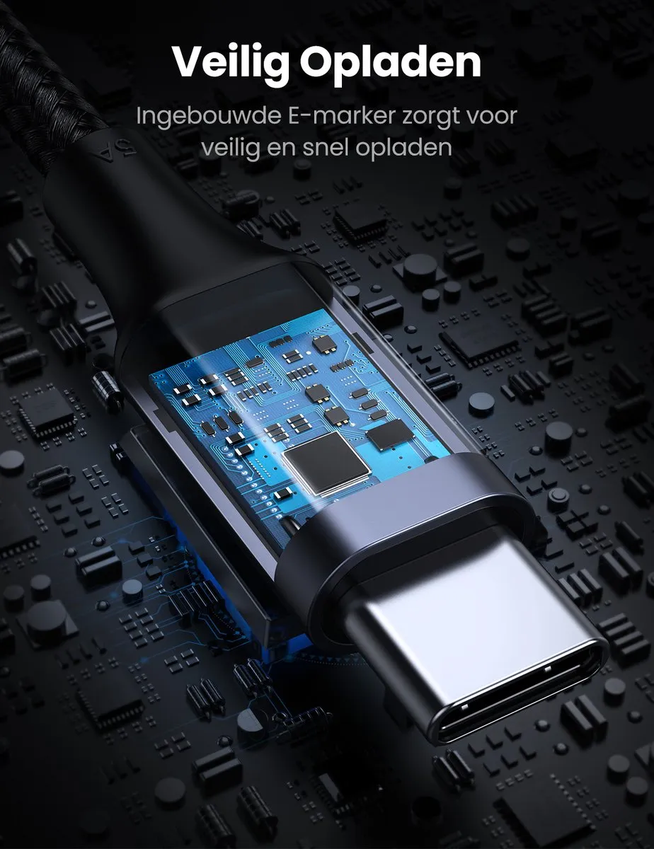 Ugreen 70645 USB-C naar USB-C 90° Kabel 2m - Zwart/Grijs