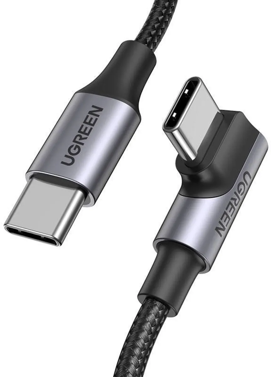 Ugreen 70645 USB-C naar USB-C 90° Kabel 2m - Zwart/Grijs