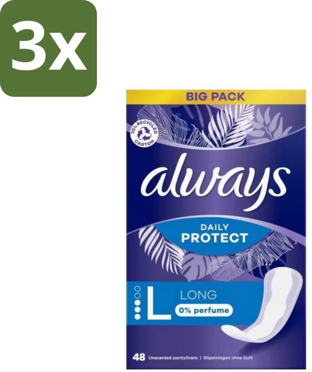 Always Inlegkruisjes Long 0% Parfum - 144 Stuks (3x48)