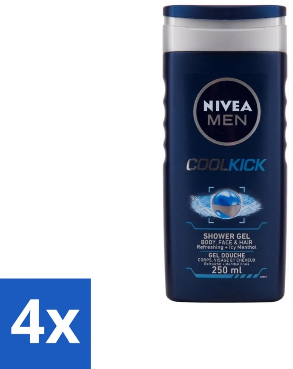 NIVEA MEN Cool Kick Douchegel & Shampoo 1000ml - 4 Stuks