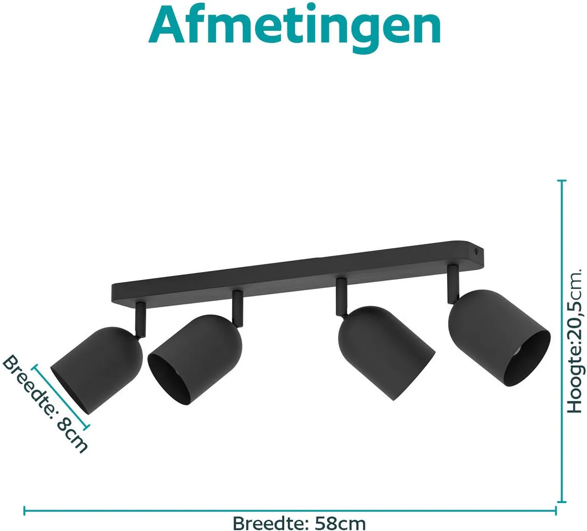 Eglo Tilston Spot E14 - 4x 40W - 58cm - Zwart