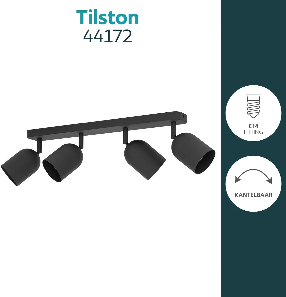 Eglo Tilston Spot E14 - 4x 40W - 58cm - Zwart