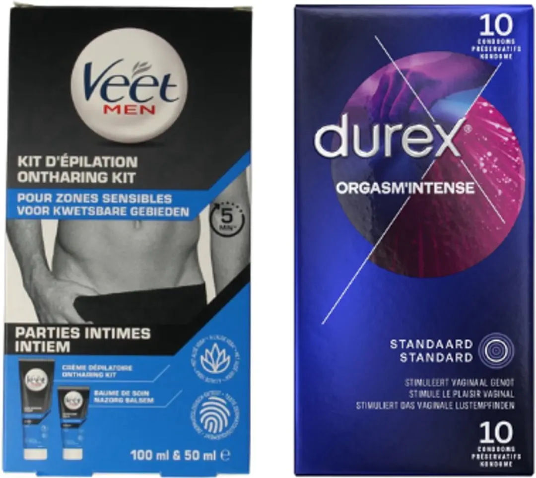 Veet Men Intieme Ontharingskit 150ml + Durex Orgasm’Intense Condooms 10 Stuks