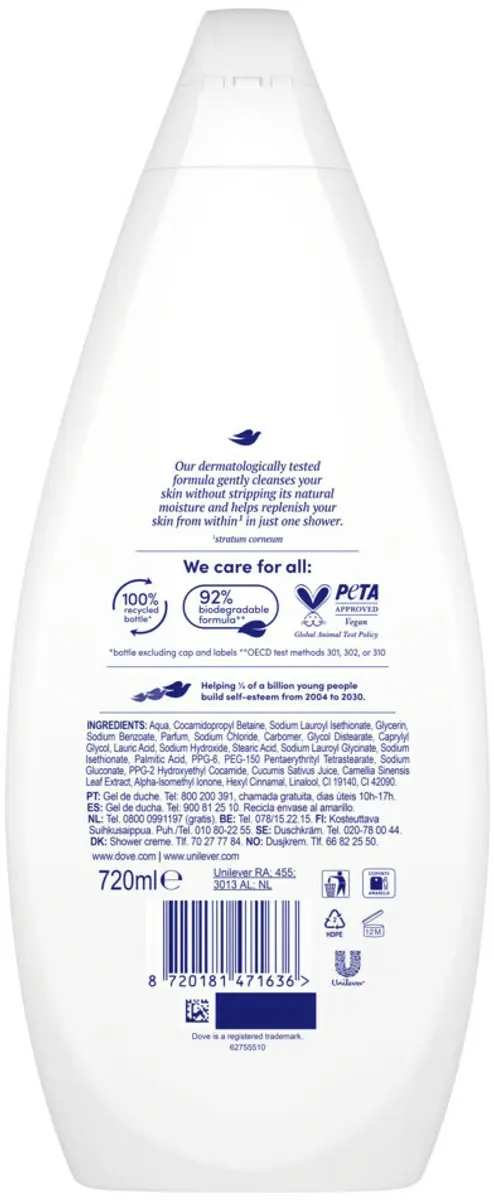 Dove Fresh Care Douchecrème 720ml - 4 Stuks