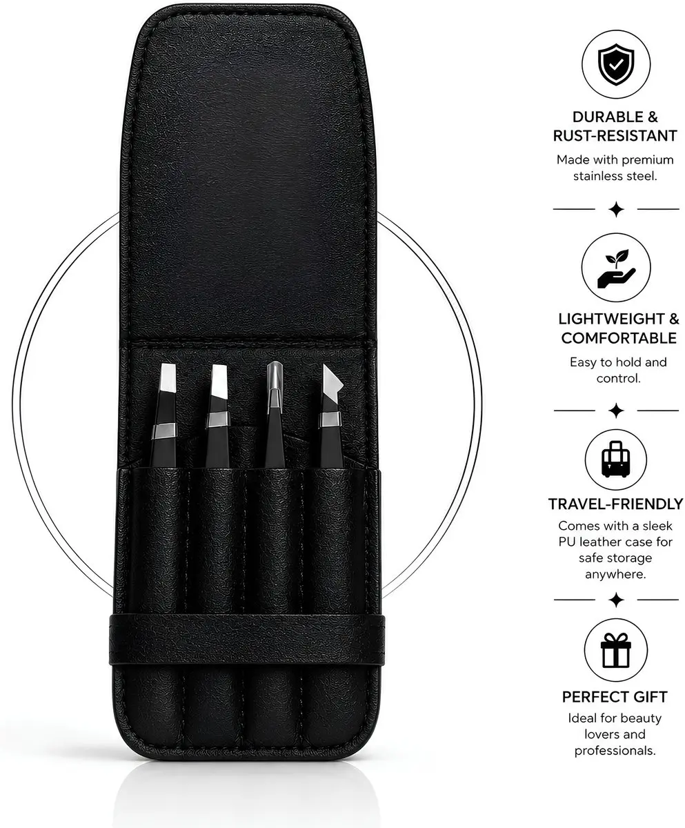 Guardian Beauty Wenkbrauw Pincetten Set 5-delig - RVS - Zwart