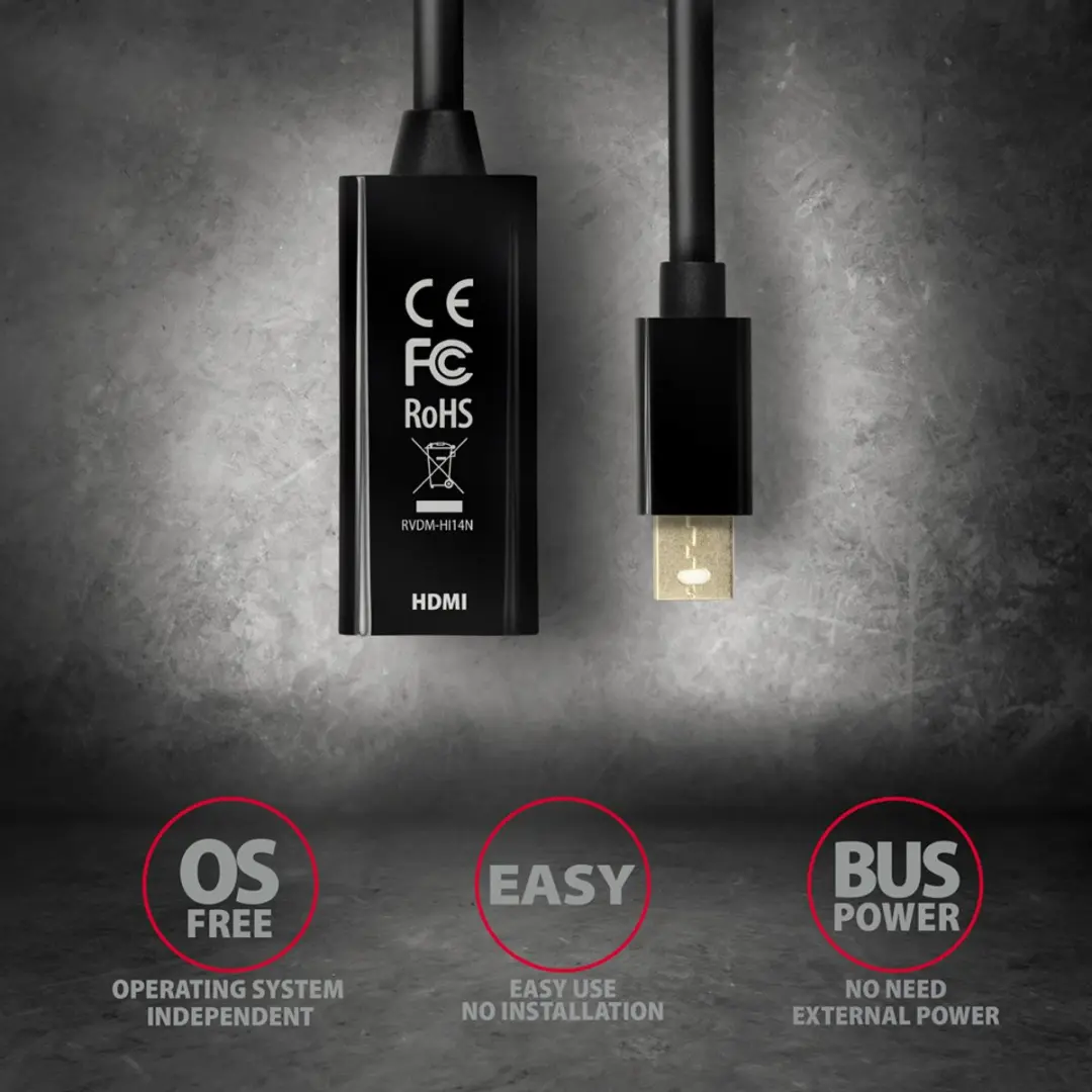 Axagon RVDM-HI14N Mini-DisplayPort naar HDMI Adapter - 15cm - afbeelding 6 van 6