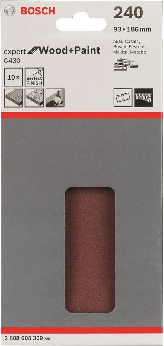 Bosch Schuurbladenset 10-delig 93x185mm Korrel 240