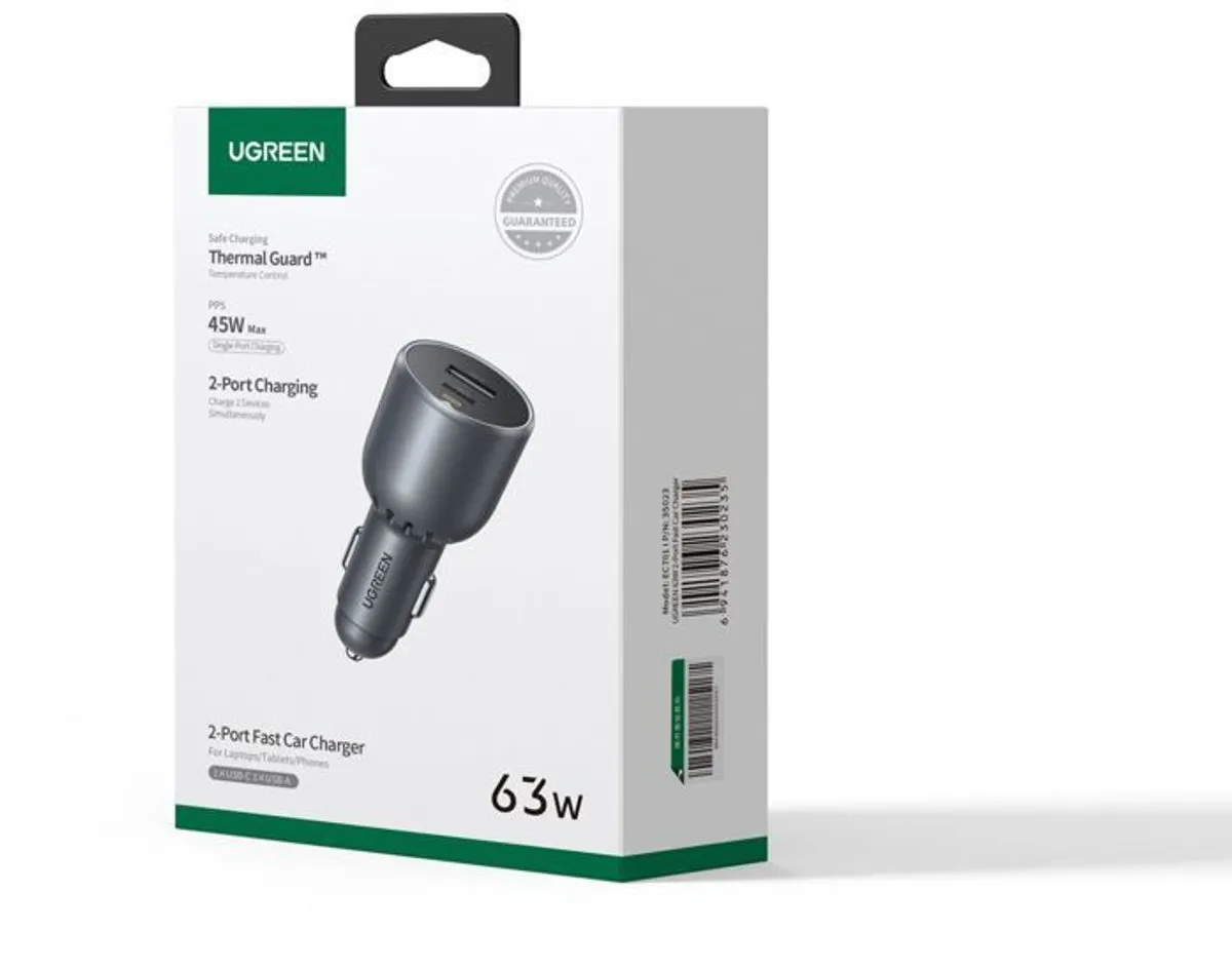 Ugreen Sigarettenaansteker USB-C 63W Autolader - Zwart