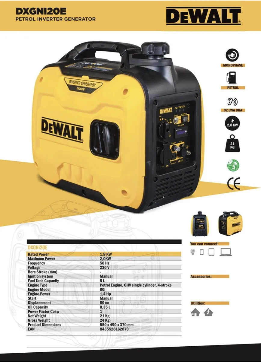 DeWalt DXGNI20E Benzine Generator 2000W